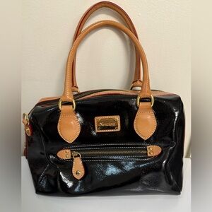 Nencioni Italian Black patent leather satchel purse handbag classic preppy EUC